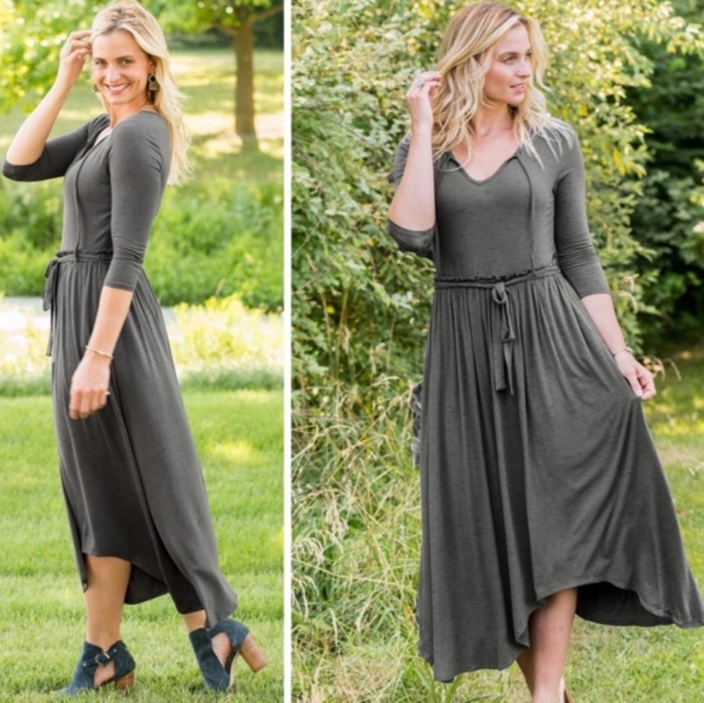 Matilda Jane Go West Gray Jersey Wrap Tie Maxi Dress NWT Size XL